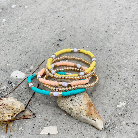 Pastel and Gold Heishi Bracelets