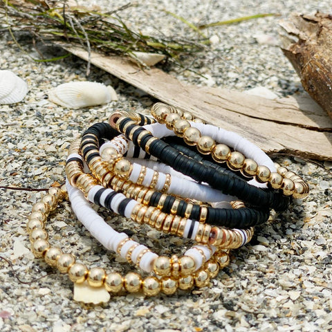 Black, White and Gold Heishi Bead Bracelet